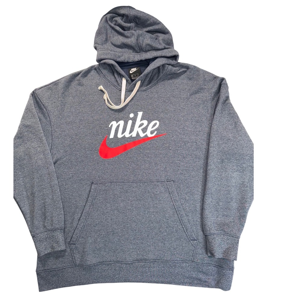 Nike Mens XXL Blue Heathered Graphic Pullover Hoodie Swoosh Logo Sportswear
